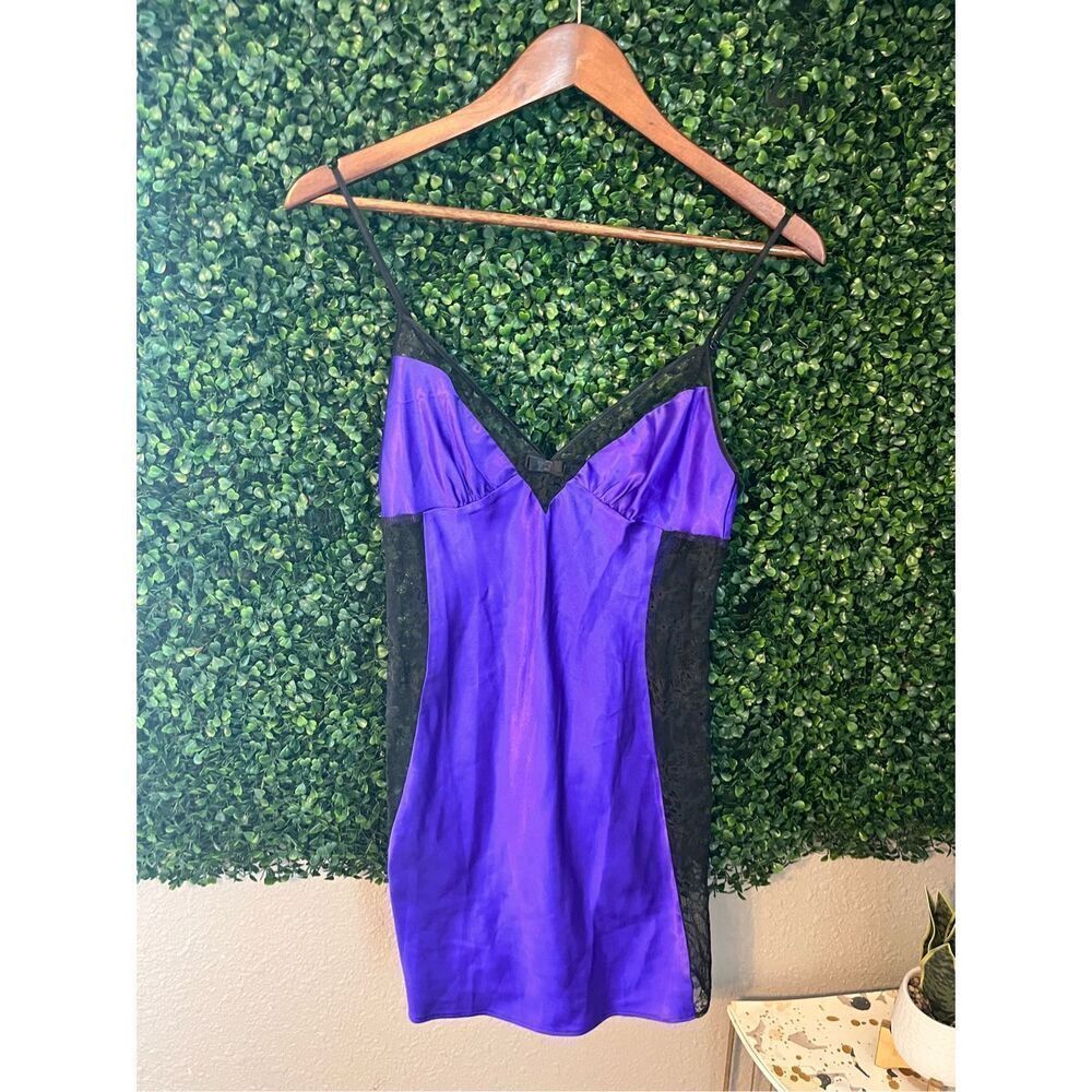 Victorias Secret Purple and Black Lace Slip Dress Size Small Lingerie